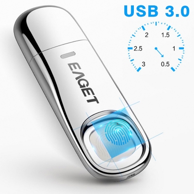 Флешка со сканером отпечатка пальца Eaget USB 3.0 32 Гб (chrome)